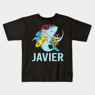 Funny Shark - Javier Name Kids T-Shirt